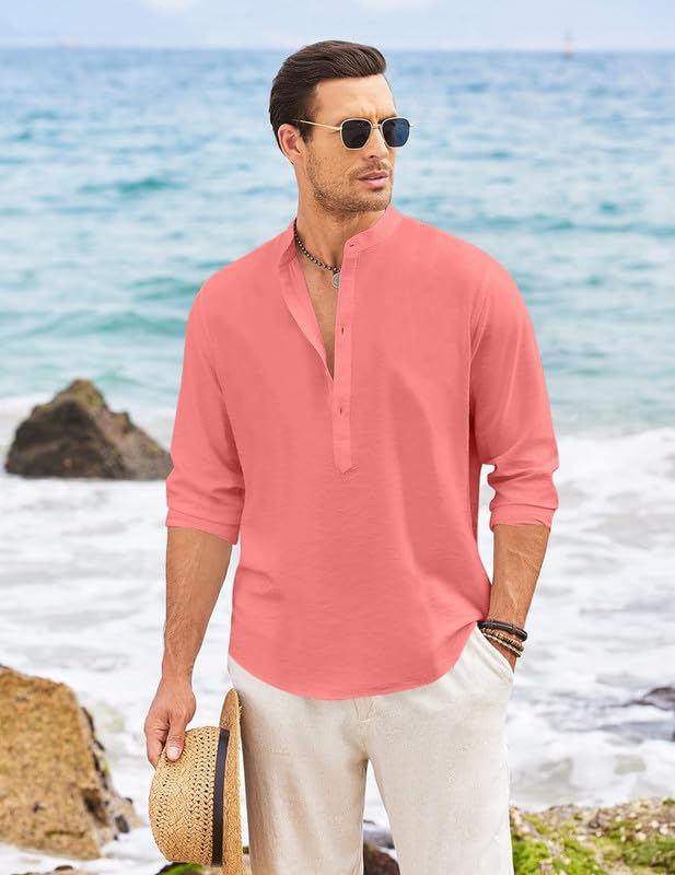 Finivo Fashion MenS Solid Cotton Blend Short Kurta With Mandarin Collar | Casual Ethnic Full Sleeve Kurta For Daily, Festive, An