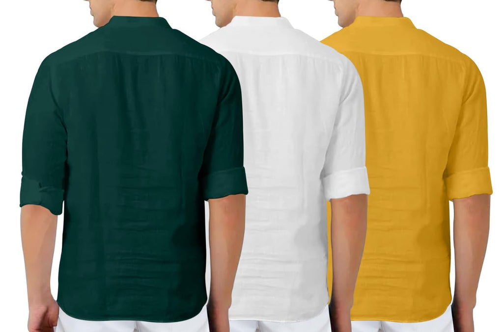 Finivo Fashion MenS Cotton Blend Regular Fit Solid Combo Kurta Shirt Pack Of 3
