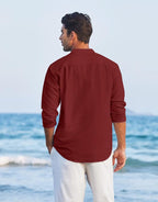 Royalscout MenS Regular Fit Stylish Embroidered Design Cotton Blend Full Sleeve Short Straight Kurta Shirt Maroon