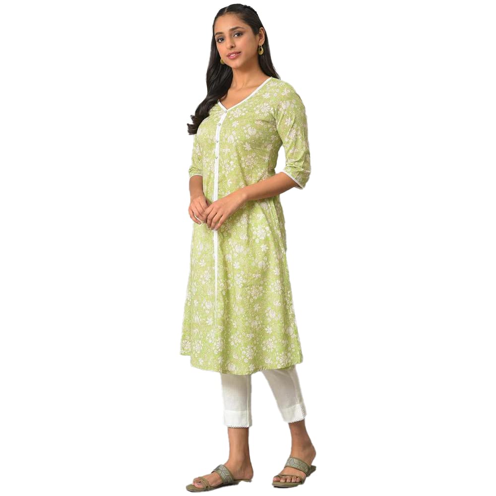 Aurelia Green Floral Printed Printed Cotton Regular Kurta For Women