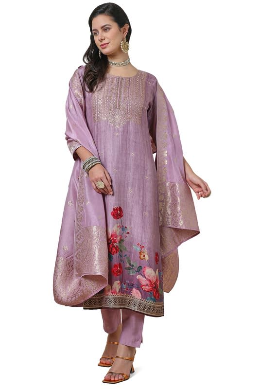 Soch Women Brocade Floral Print Suit Set with Beads and Stones