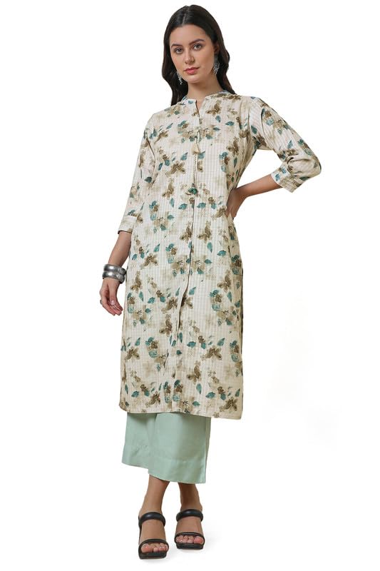 Soch Women Linen Blend Floral Print Kurta with Tassels
