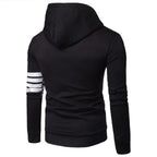 ZUEVI Men's Hoodies Casual Striped Drawstring Hooded Zipper Closure Slim Fit Sweatshirt With Pockets (Black-XXL)