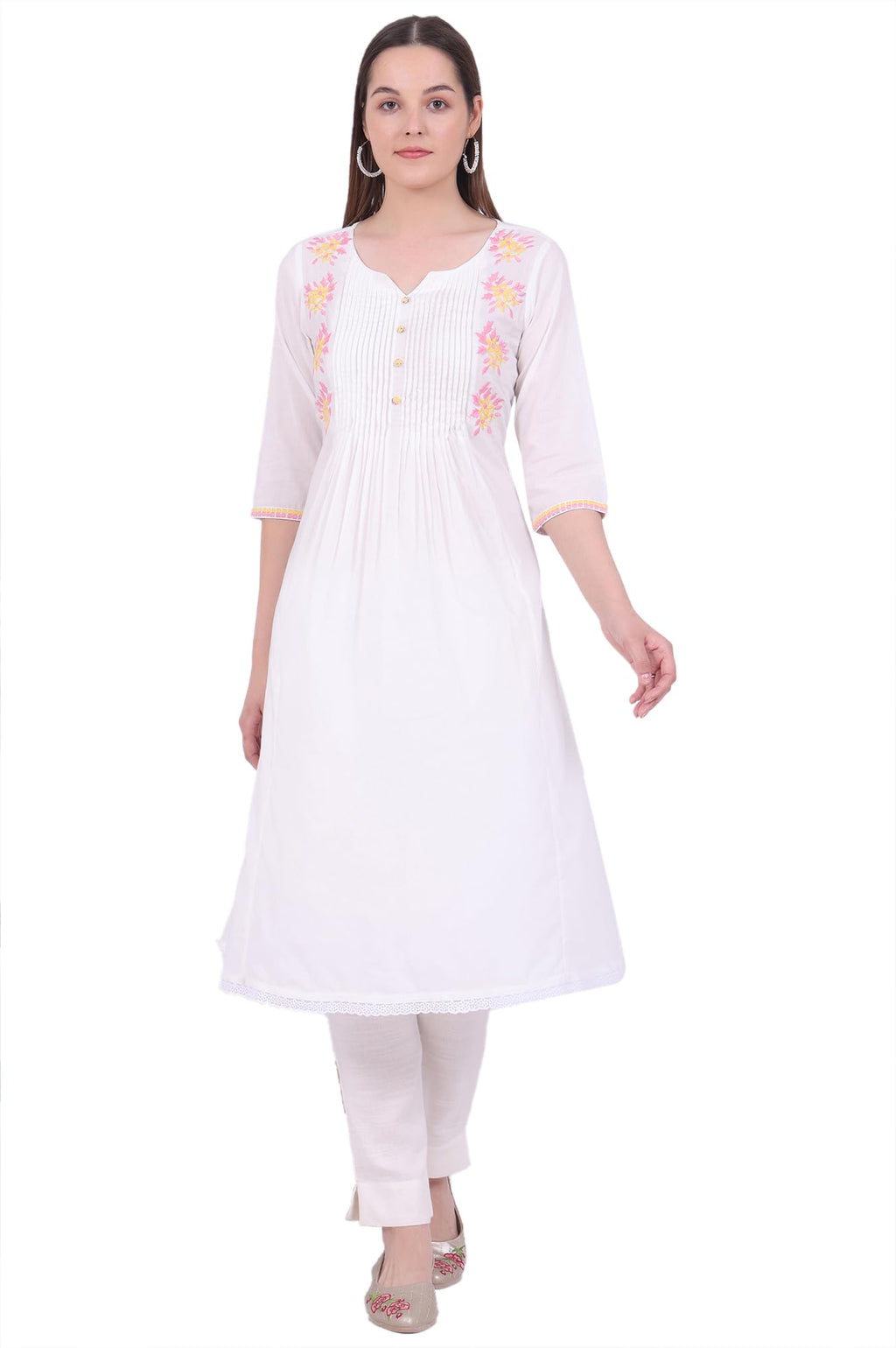 Aurelia Women'S White Embroidered Pure Cotton A-Line Kurta (Size: 2Xl)-A15735-608183