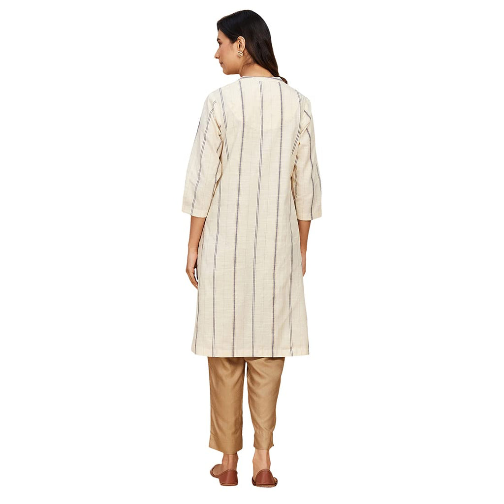 Fabindia Women'S Cotton Blend Striped Regular Kurta