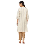 Fabindia Women'S Cotton Blend Striped Regular Kurta