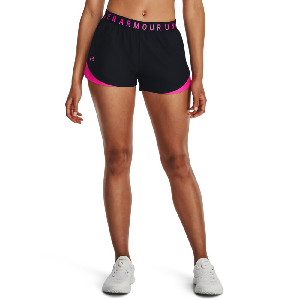 Under Armour Womens Play Up 3.0 Shorts, (057) Black/Rebel Pink/Rebel Pink, X-Large