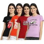 Preneum Womens Cotton Regular Fit Latest Graphic Stylish Printed Short Sleeves Casual T-Shirt || Latest Trendy & Style (Pack 4)