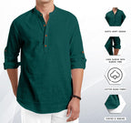 Macsivo MenS Cotton Polyester Blend Solid Regular Fit Full Sleeve Short Kurta | Lightweight Summer Short Kurta Green