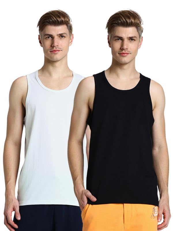 Veirdo Men's 100% Cotton Scoop Neck Regular Fit Solid Core Sleeveless Vest