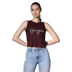 OM SAI LATEST CREATION Crop Tops for Women || Ribbed Solid Chest Printed Crop Top for Girls || Text & Hart Print with Round Neck