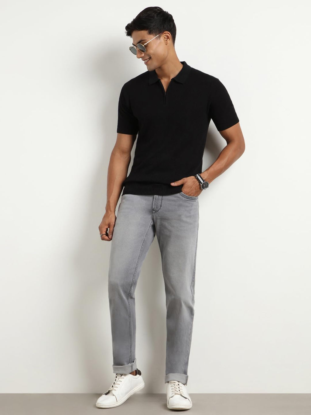 Nobero MenS Self Design Regular Fit Polo Shirt (1M-Twpo-R0014_Black