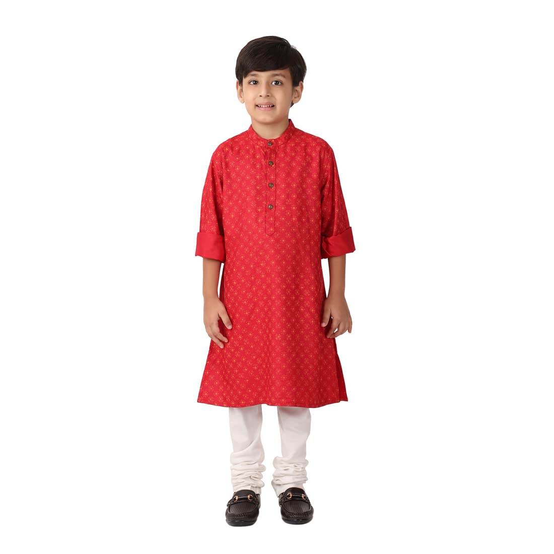 Fabindia Kids Chinese Collar Long Kurta Cotton_12-14Y Red