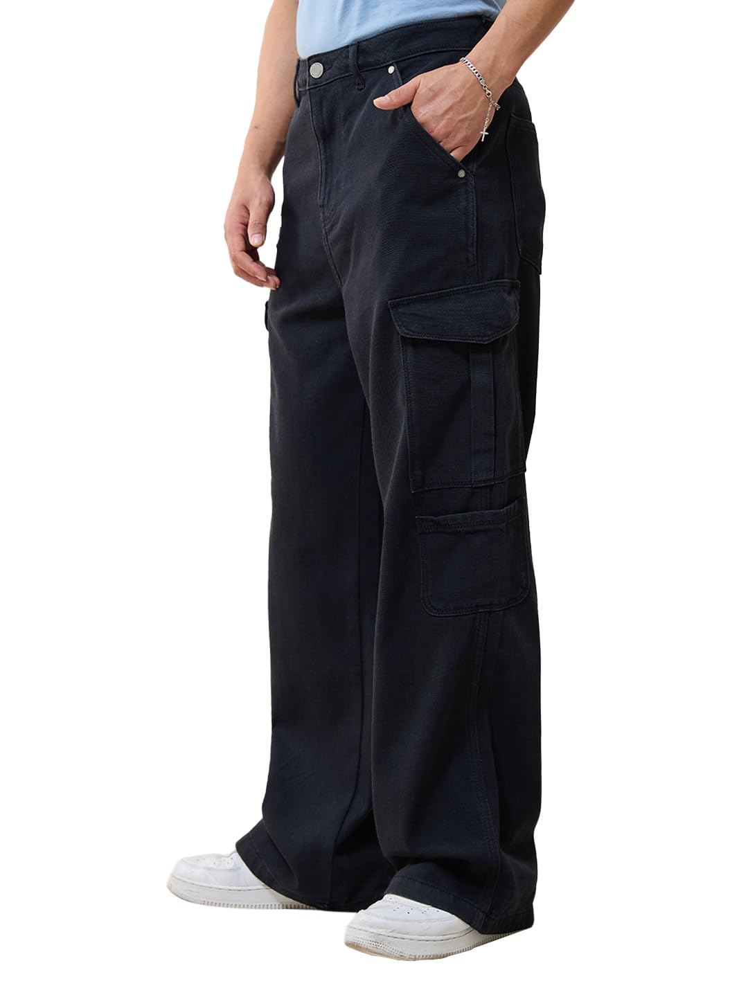 Bewakoof Mens Solid Baggy Fit Cotton Jeans_624682_Black_38