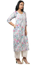 Soch Womens Grey Muslin Floral Print Kurta With Sequins