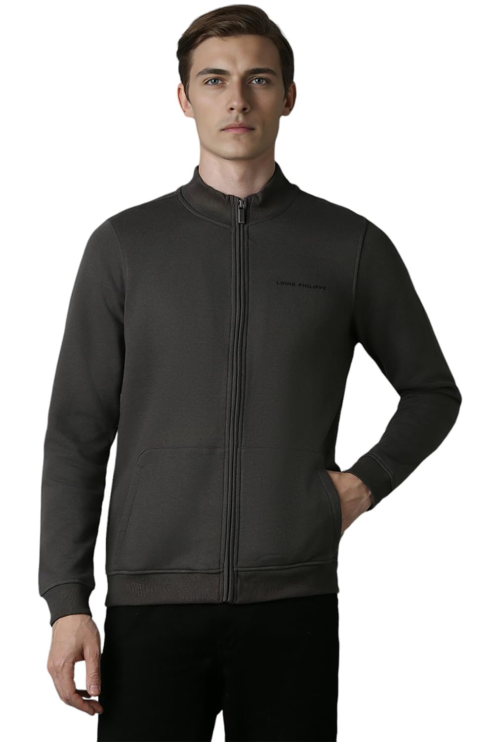 Louis Philippe Men Casual Brown Solid Sweatshirt