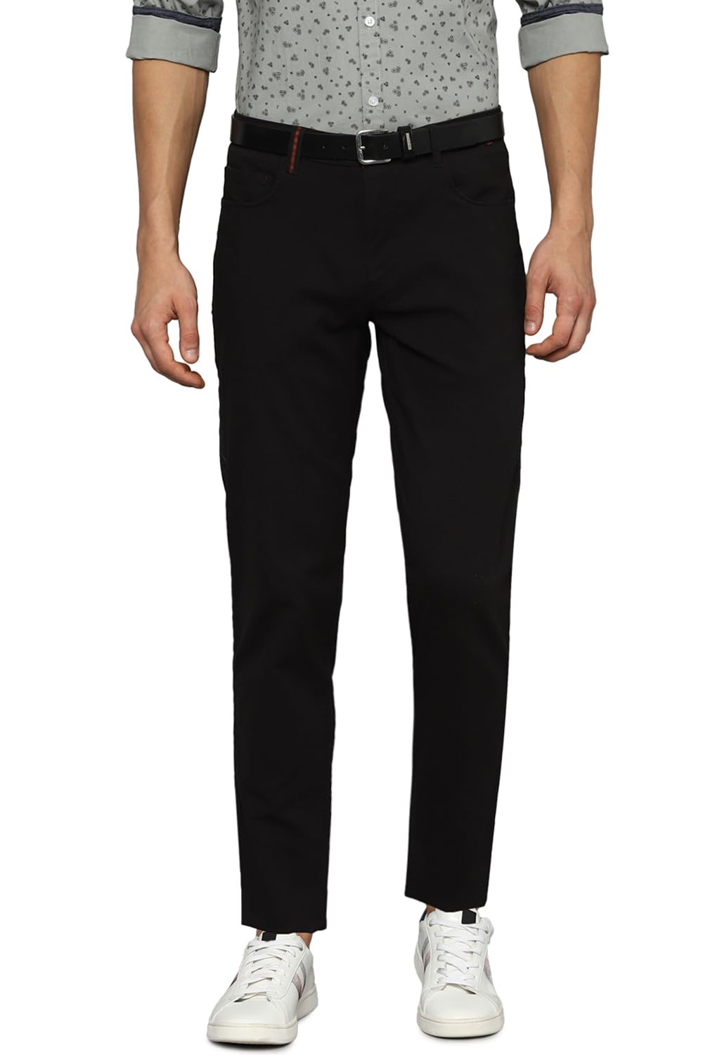 Men Black Regular Fit Solid Flat Front Casual Trousers