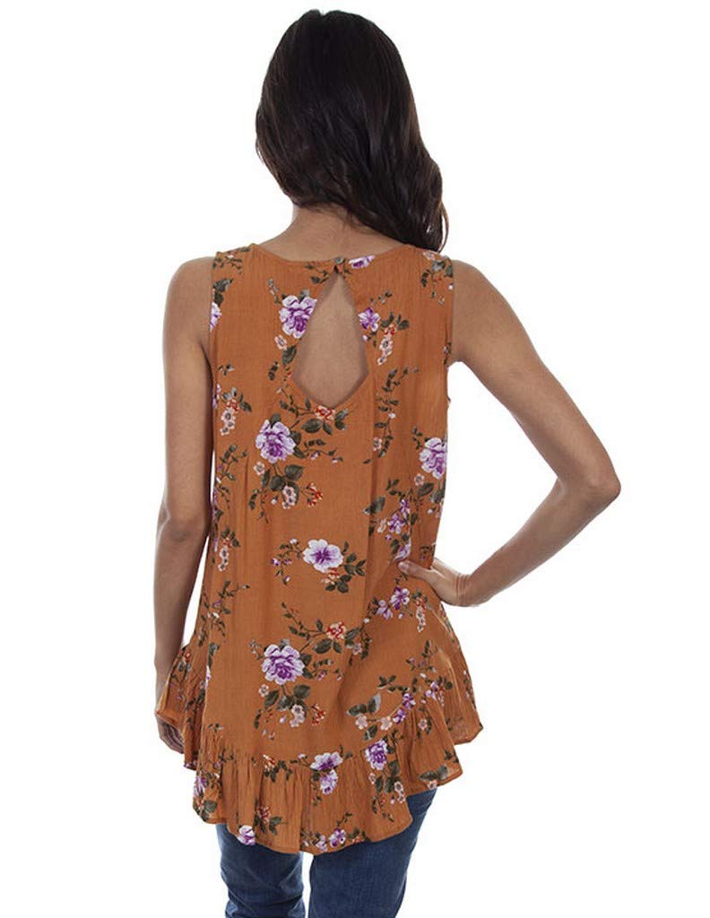 SLVLESS SCOOP NECK BLOUSE FLORAL EMB
