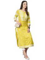 ANNI DESIGNER Womens Cotton Blend Chikankari Embroidered Straight Kurta (STHO-Yellow-NW_S_Yellow_Small)