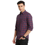 Turtle Men 100% Cotton Navy Blue Checkered Slim Fit Full Sleeve Casual Shirt