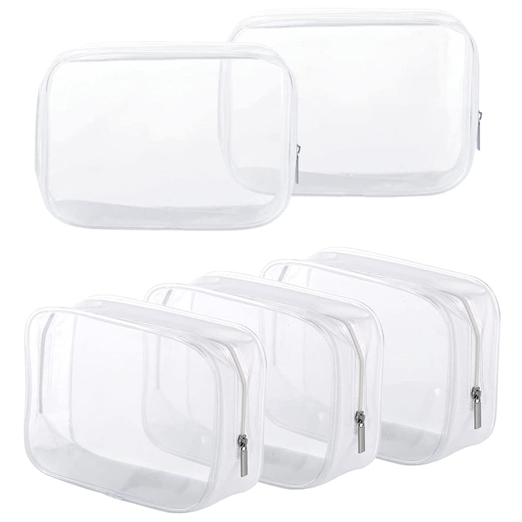 5 Pack Clear Plastic Zippered Toiletry Carry Pouch TSA Approved Toiletry Bag Portable Cosmetic Makeup Bag for Vacation, Bathroom