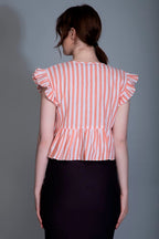 Leriya Fashion WomenS Western Crop Tops | Fancy Stripped With Ruffle Sleeves | Button Down Lightweight Cotton For Girls | Suita