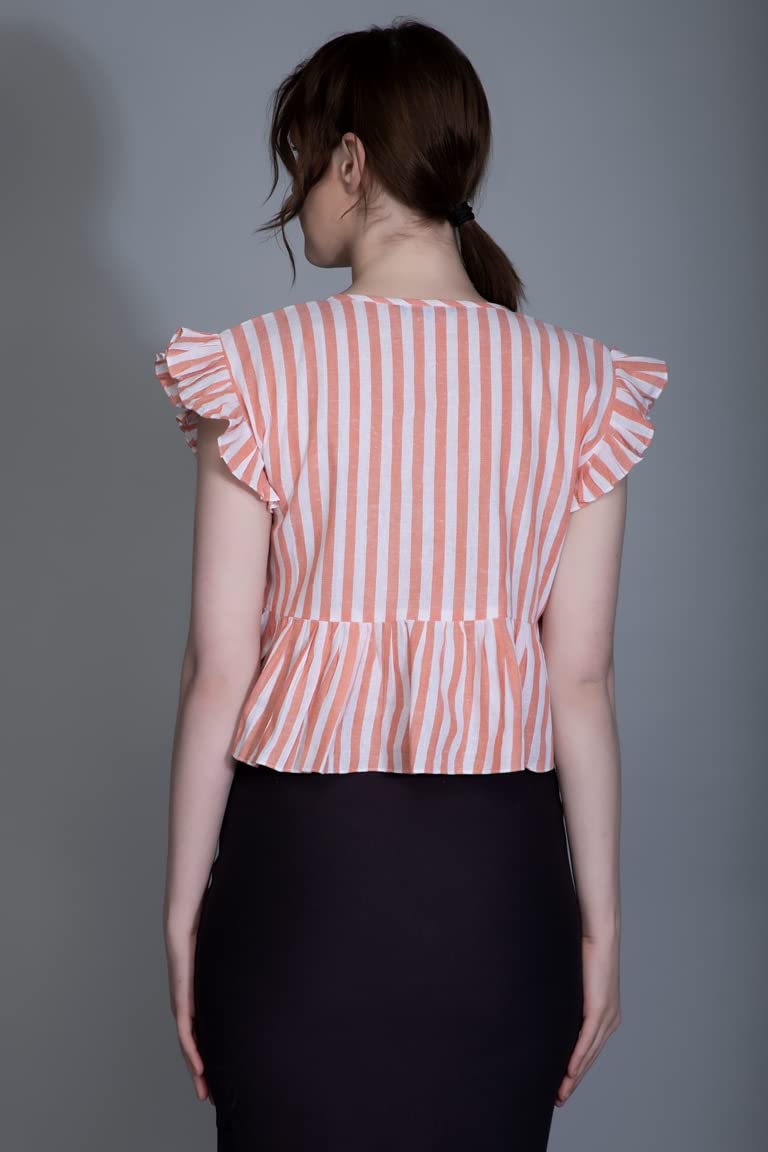 Leriya Fashion WomenS Western Crop Tops | Fancy Stripped With Ruffle Sleeves | Button Down Lightweight Cotton For Girls | Suita