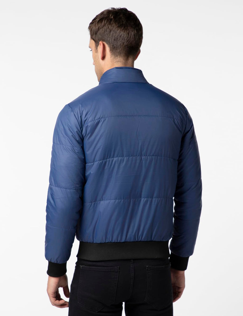 FYLTR Mens Lightweight Winter Puffer Jacket with Contrast Piping Detail - Stand Collar | Full Zipper | Side Pockets | Ribbed He