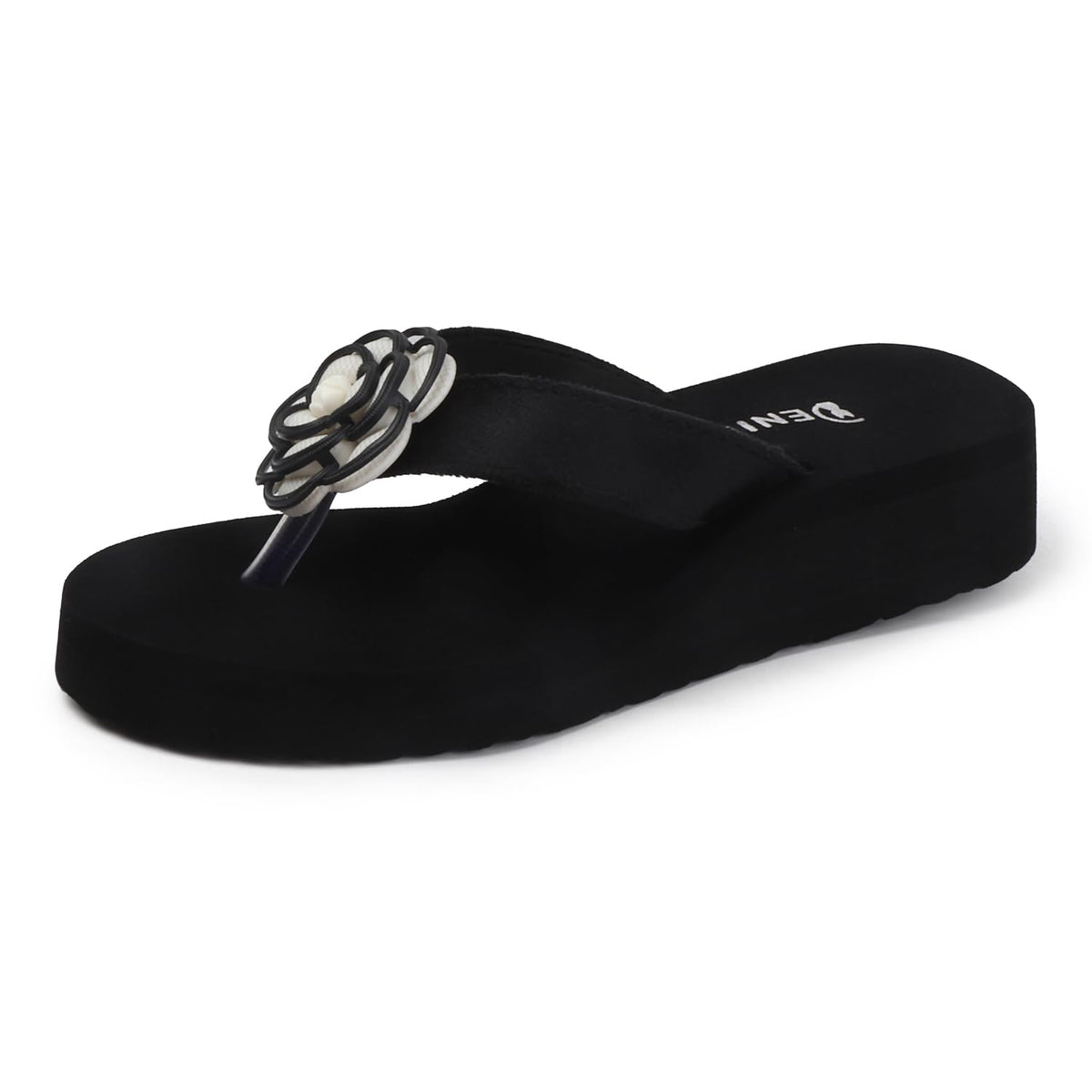 Denill Womens Floral Embellished FlipFlop (Black) Uk5 5