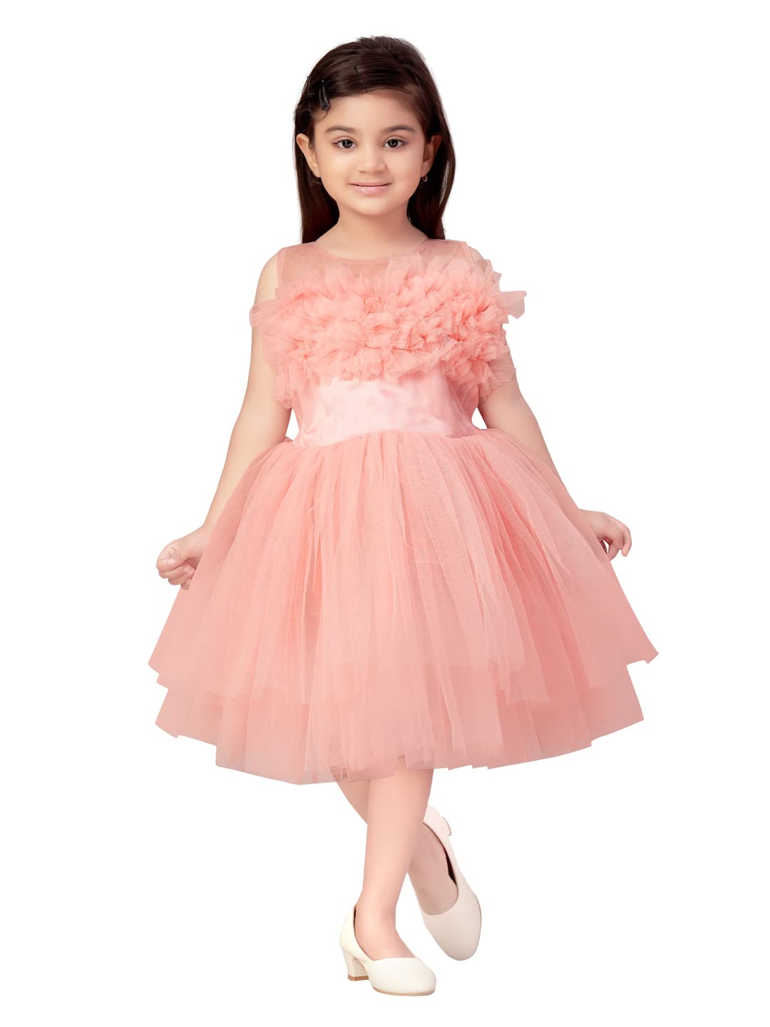 Aarika Baby-Girls Nylon Fit and Flare Knee-Length Dress (FK-1655_Peach