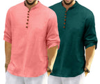 Macsivo MenS Cotton Blend Kurta With Solid Band Collar Full Sleeve Button Closure Regular Fit Curved Hem Length | Kurta For Man
