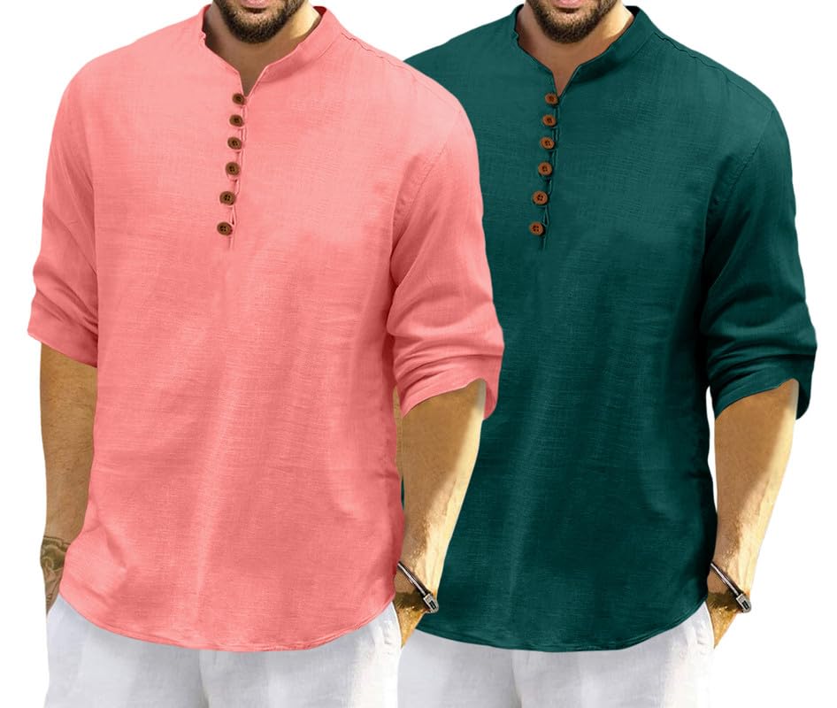 Macsivo MenS Cotton Blend Kurta With Solid Band Collar Full Sleeve Button Closure Regular Fit Curved Hem Length | Kurta For Man