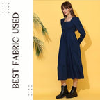 Sheetal Associates WomenS Casual Full Sleeve Crepe Fit & Flare Dress | Comfortable Relaxed Fit Summer Party Dress Dark Blue