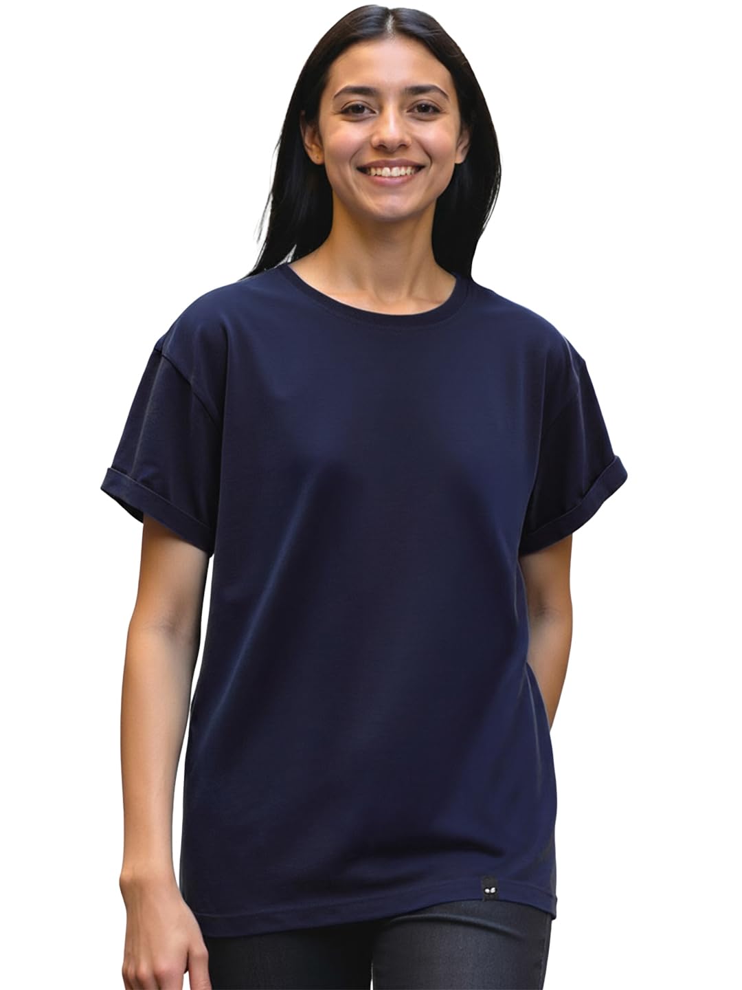Bewakoof WomenS Solid Cotton T-Shirt- Boyfriend Fit, Round Neck, Half Sleeves 546198_Blue_M