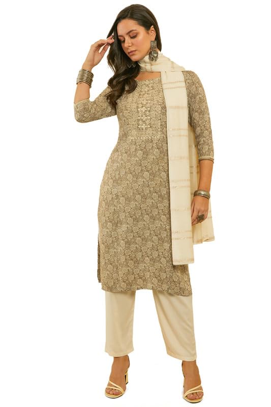 Soch Women Floral Print Rayon Suit Set with Dupatta