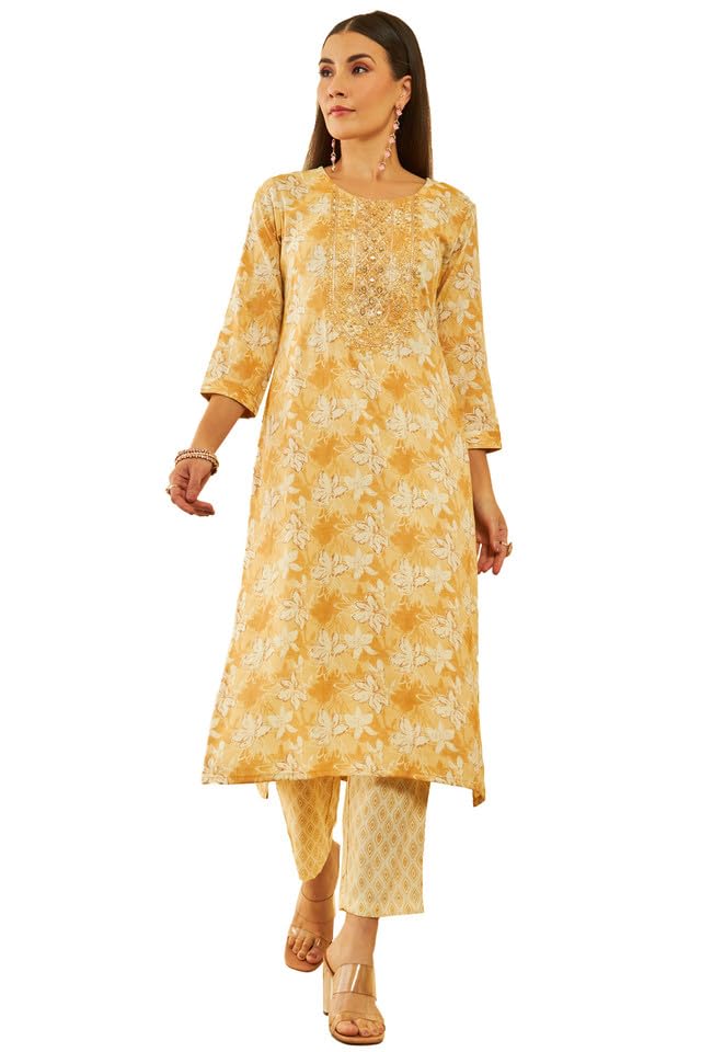 Soch Women Rayon Floral Printed Kurta Set with Embroidery Details
