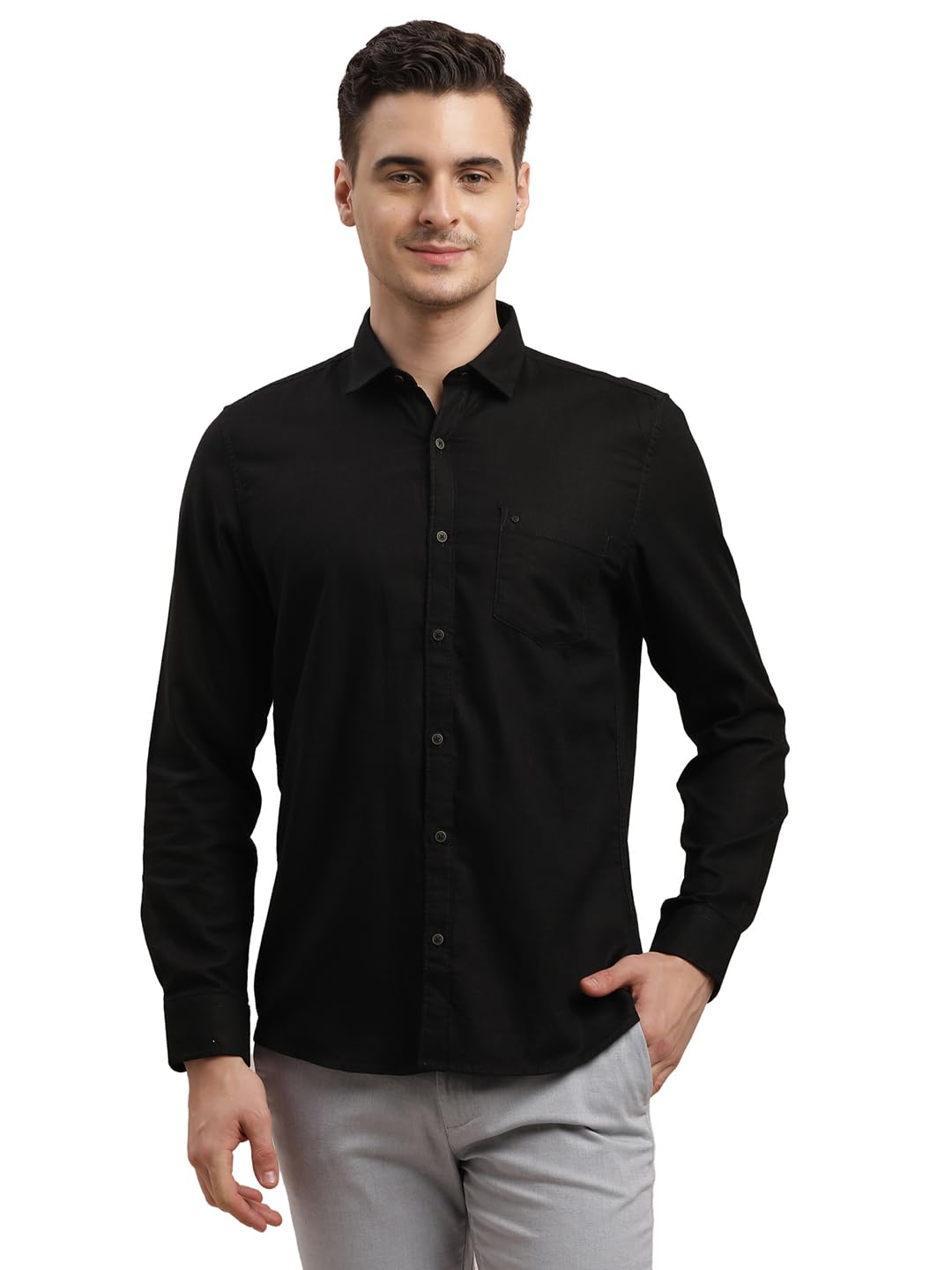 Turtle Men Black Slim Fit Solid Pure Cotton Casual Shirt