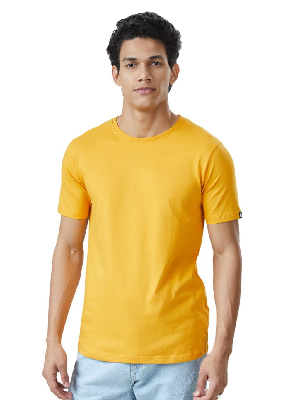 The Souled Store Men Mustard Yellow Solid T-Shirts T-Shirts Fashionable Trendy Graphic Prints Pop Culture Merchandise Graphic te