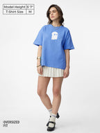 The Souled Store Soul Rising Women and Girls Short Sleeves Round Neck Blue Graphic Printed Cotton Oversized T-Shirts