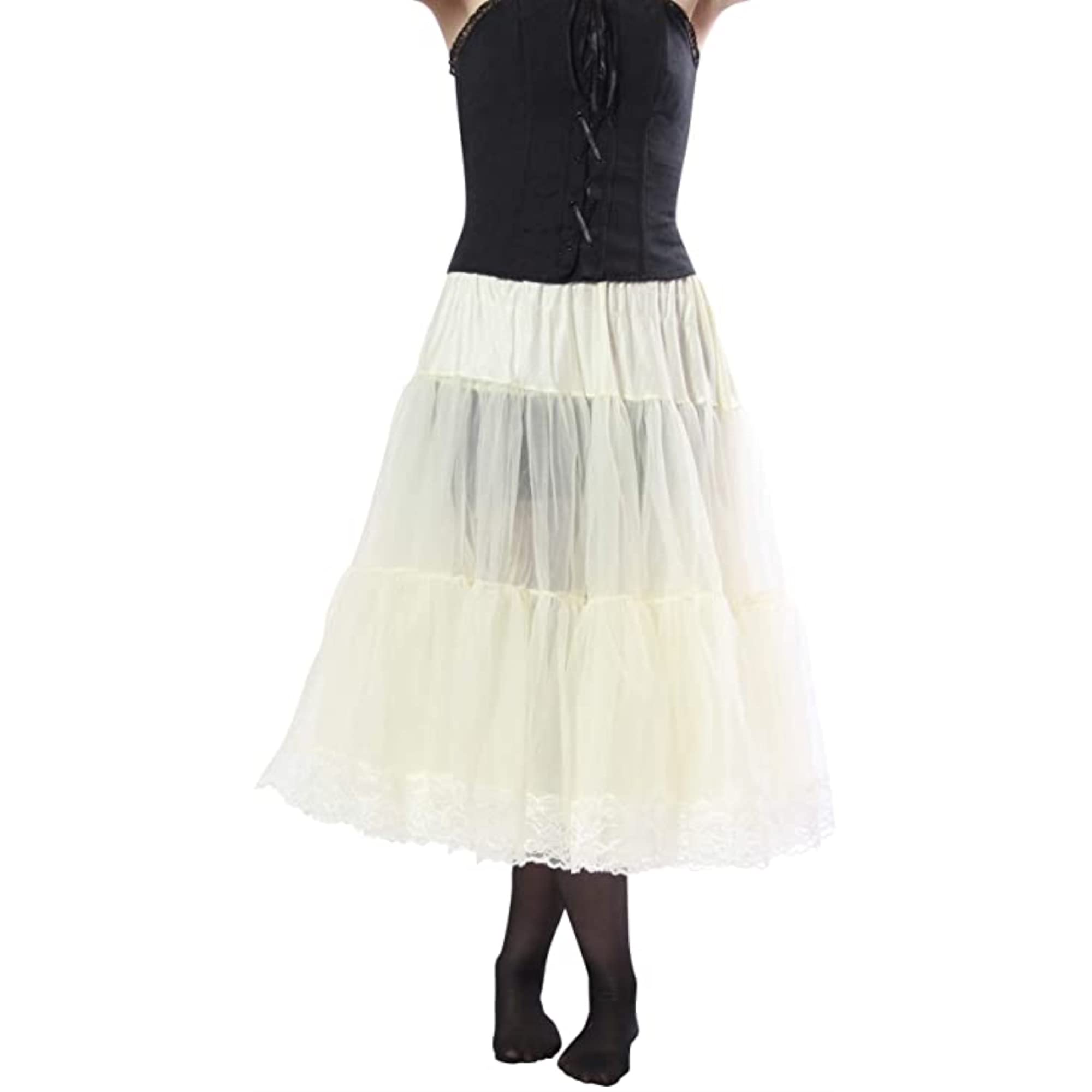 Malco Modes White Luxury Chiffon Vintage Underskirt - Retro Crinoline Petticoat for Cocktail & Dance Events (Large, Adjustable Fit)