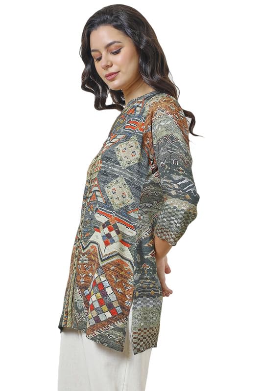 Soch Womens Multicolour Vicose Muslin Abstract Print Tunic With Beads