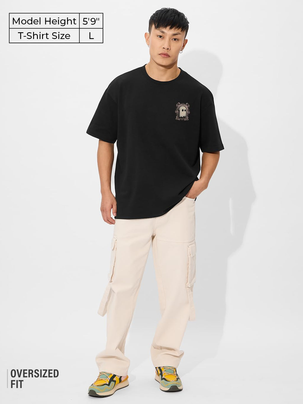 The Souled Store Originals : Bliss Mens and Boys Oversize Fit Half Sleeves Cotton T-Shirt Black