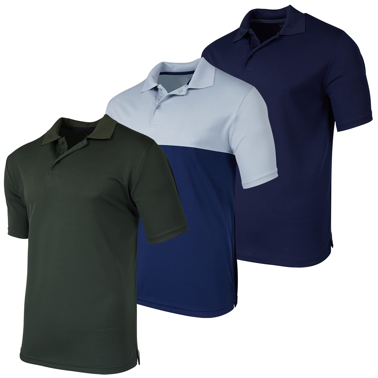3 Pack:Mens Quick Dry Fit Polo Shirt Short Sleeve golf Tennis clothing Active Wear Athletic Performance Tech Sports Essentials M