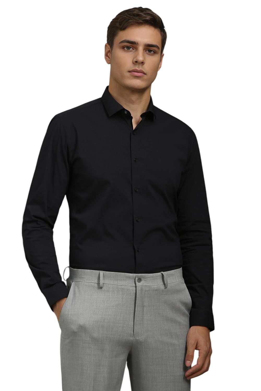 Louis Philippe Men Black Super Slim Fit Solid Full Sleeves Casual Shirt