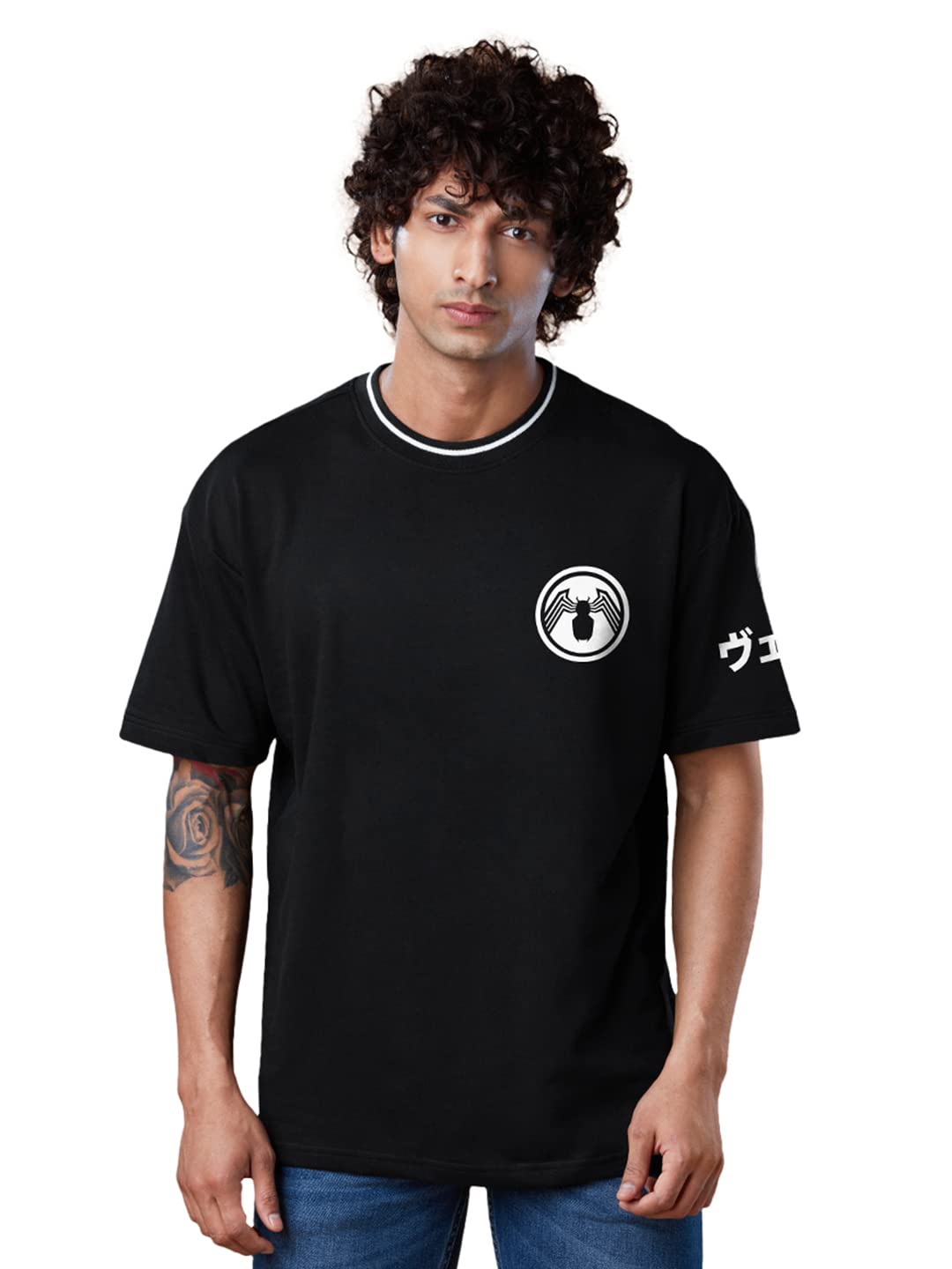 The Souled Store Official Marvel: Venom Men Oversized T-Shirts Black