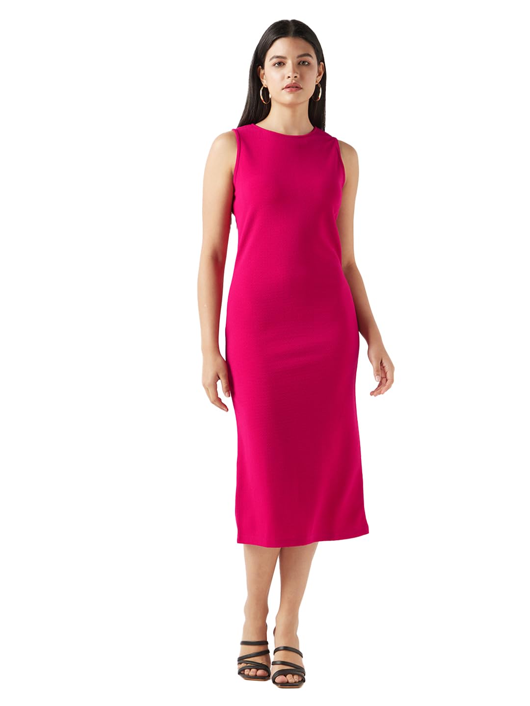 Bewakoof WomenS Solid Regular Fit Sleeveless Round Neck Poly Spandex Bodycon Dress 654548 Pink Xl
