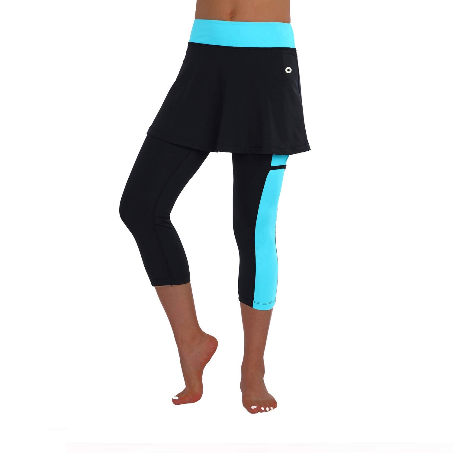 ANIVIVO Skirted Legging for Women, Skirted Capri Women Tennis Leggings with Pockets& Legging with Skirts Tennis Clothes(Black,L-