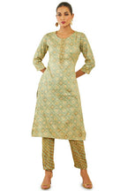 Soch Womens Sap Green Rayon Printed Straight Kurta Set With Gota Patti Work