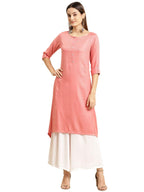 Rangita Coral Rayon Calf Length Self Design Asymmetrical Kurti For Women | Kurta For Women_M
