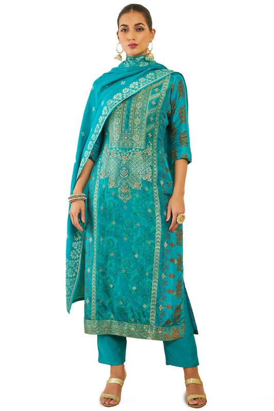 Soch Women Brocade Blend Suit Set with Floral Print and Hand Embroidery
